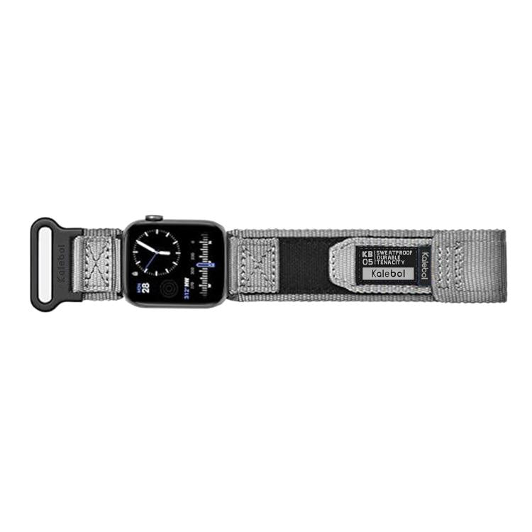 For Apple Watch 46mm / 49mm / 45mm / 44mm Kalebol Canvas Nylon Hook and Loop Watch Band(Grey)