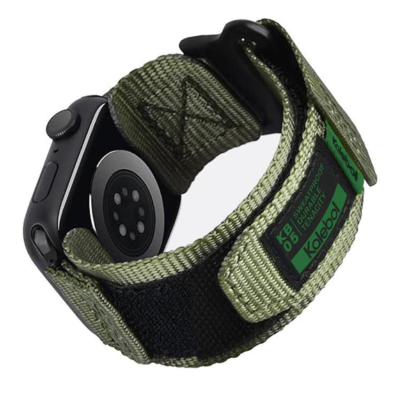 For Apple Watch 42mm / 41mm / 40mm / 38mm Kalebol Canvas Nylon Hook and Loop Watch Band(Army Green)