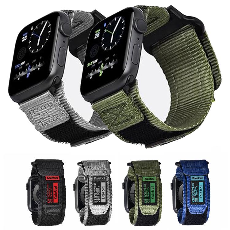For Apple Watch 46mm / 49mm / 45mm / 44mm Kalebol Canvas Nylon Hook and Loop Watch Band(Blue)