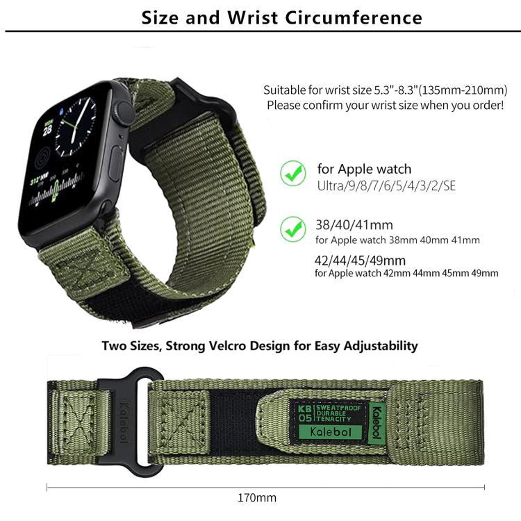 For Apple Watch 42mm / 41mm / 40mm / 38mm Kalebol Canvas Nylon Hook and Loop Watch Band(Blue)
