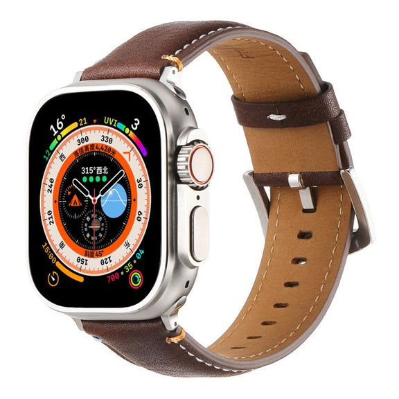 For Apple Watch 46mm / 49mm / 45mm / 44mm Kalebol Stitched Genuine Leather Watch Band(Pull Up Leather Coffee)