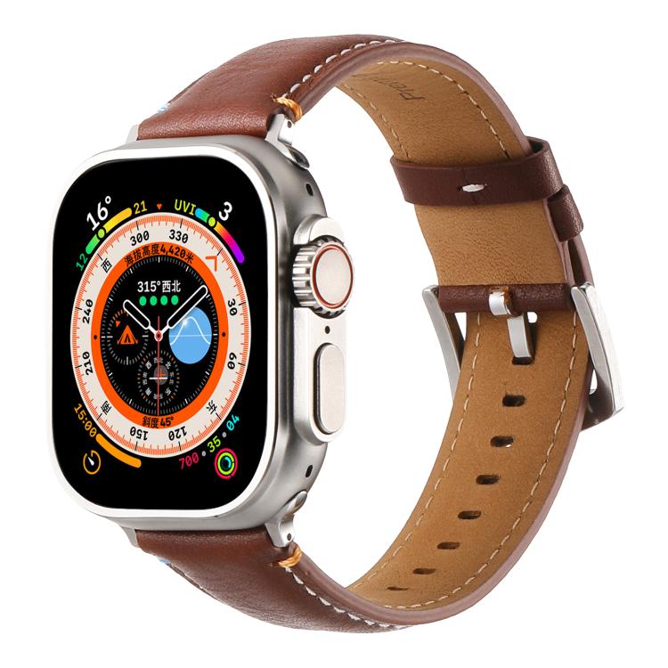 For Apple Watch 46mm / 49mm / 45mm / 44mm Kalebol Stitched Genuine Leather Watch Band(Pull Up Leather Brown)