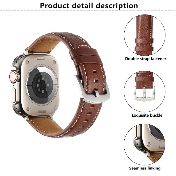 For Apple Watch 46mm / 49mm / 45mm / 44mm Kalebol Stitched Genuine Leather Watch Band(Pull Up Leather Coffee)