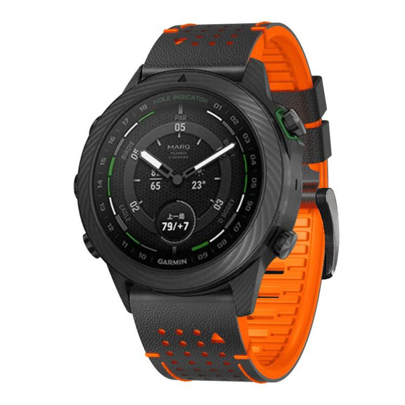For Garmin Fenix 7X 26mm Kalebol Dot Hole Silicone Leather Quick Release Watch Band(Black Orange)