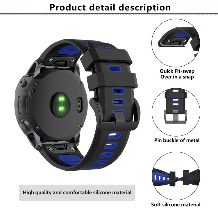 For Garmin QuickFit 20mm Kalebol Two-color Silicone Watch Band(White Black)