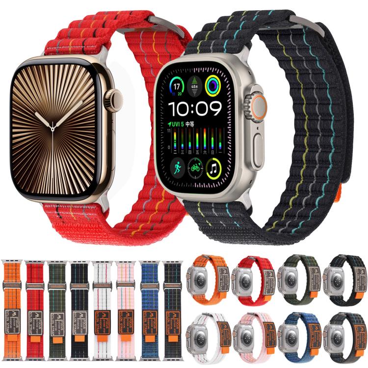 For Apple Watch 46mm / 49mm / 45mm / 44mm Kalebol  Dual-section Sports Nylon Loop Watch Band(White)