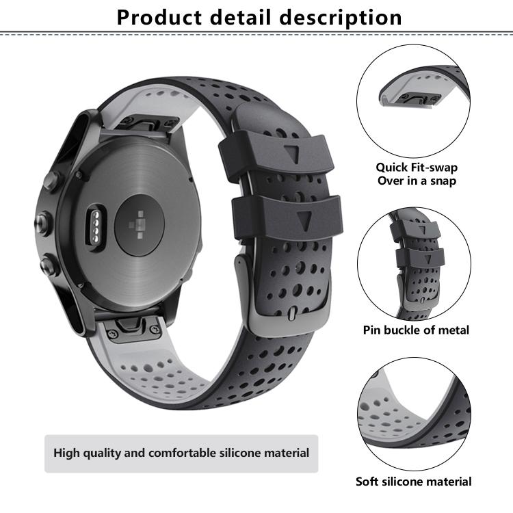 For Garmin QuickFit 26mm Kalebol Breathable Two-color Silicone Watch Band(White Black)