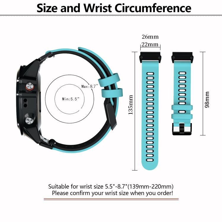 For Garmin QuickFit 22mm Kalebol Two-layer Silicone Watch Band(White Black)