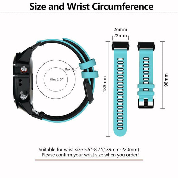For Garmin QuickFit 22mm Kalebol Two-layer Silicone Watch Band(White Black)