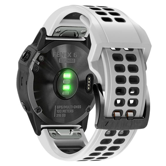 For Garmin QuickFit 22mm Kalebol Tow Row Holes Silicone Watch Band(White Black)