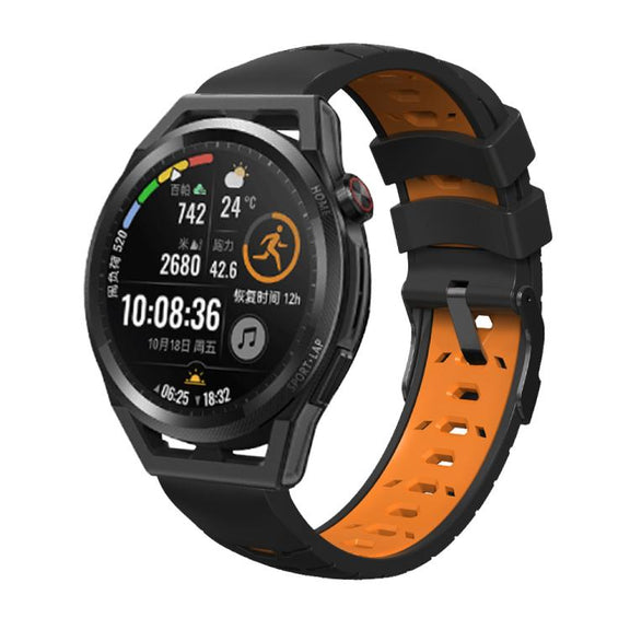 Kalebol 20mm Universal Three Row Holes Silicone Watch Band(Black Orange)