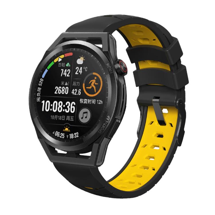 Kalebol 20mm Universal Three Row Holes Silicone Watch Band(Black Yellow)