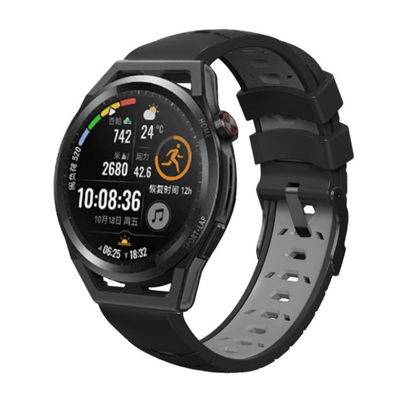 Kalebol 20mm Universal Three Row Holes Silicone Watch Band(Black Grey)
