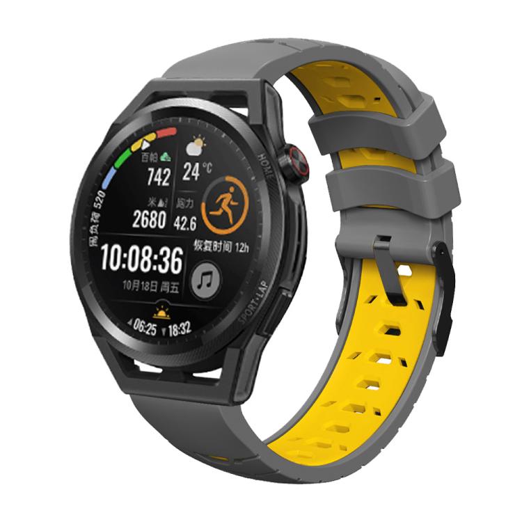 Kalebol 20mm Universal Three Row Holes Silicone Watch Band(Grey Yellow)