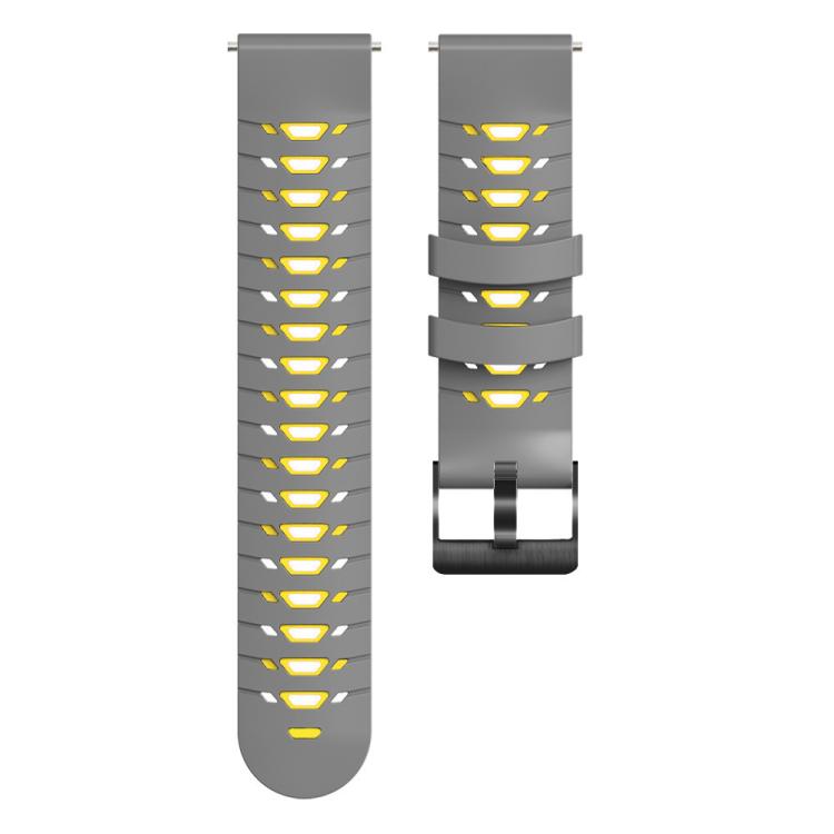 Kalebol 20mm Universal Three Row Holes Silicone Watch Band(Grey Yellow)