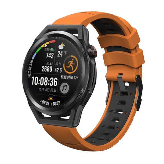 Kalebol 22mm Universal Three Row Holes Silicone Watch Band(Orange Black)