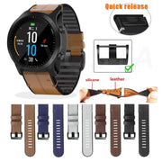 For Garmin QuickFit 22mm Kalebol Quick Release Silicone Leather Watch Band(Black)