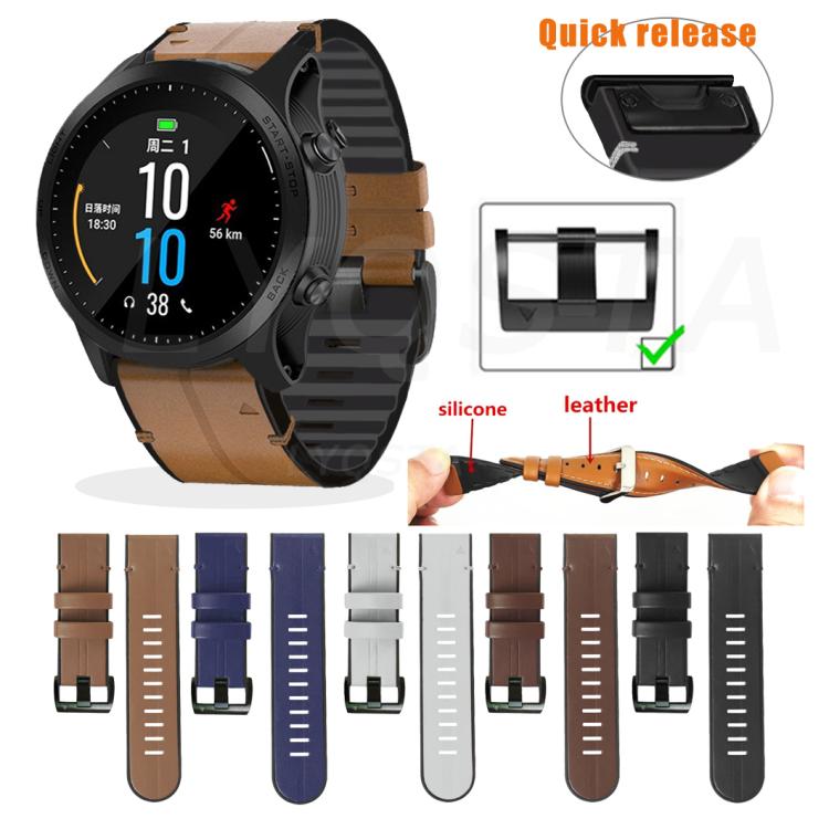 For Garmin QuickFit 22mm Kalebol Quick Release Silicone Leather Watch Band(Black)