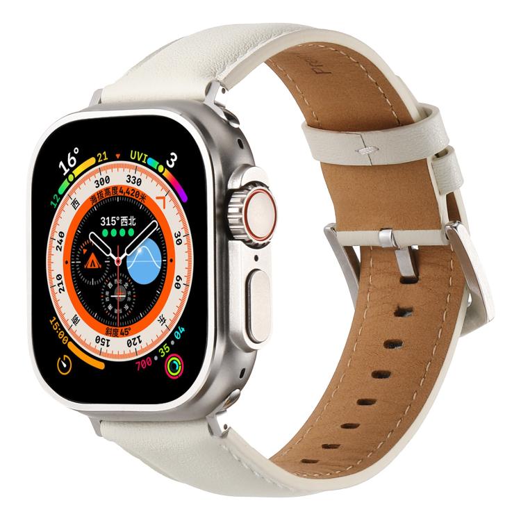 For Apple Watch 46mm / 49mm / 45mm / 44mm Kalebol Plain Genuine Leather Watch Band(White)