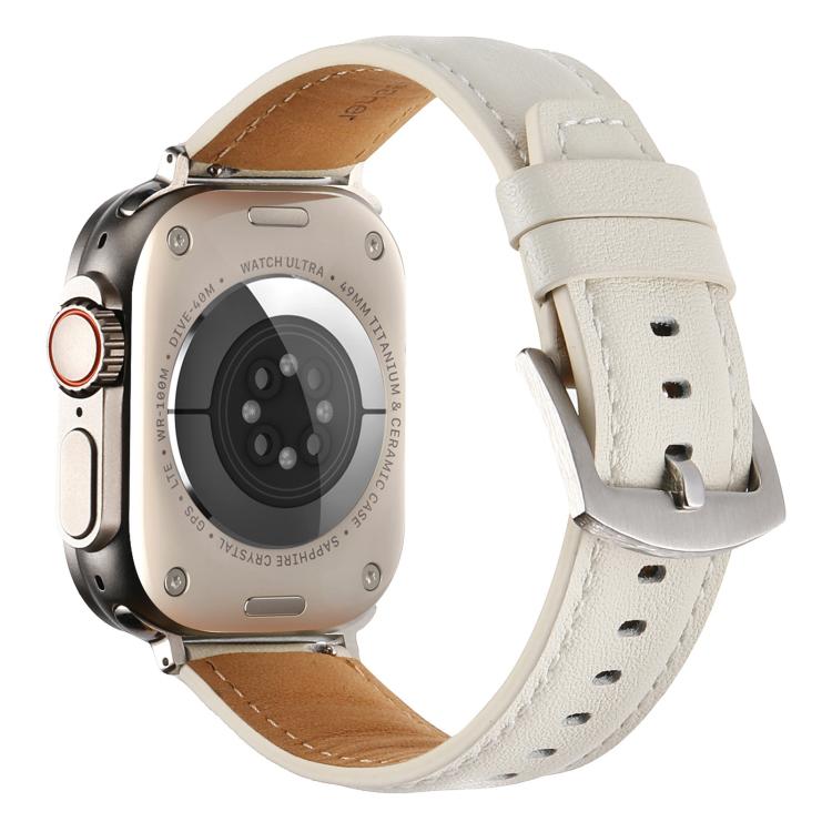 For Apple Watch 46mm / 49mm / 45mm / 44mm Kalebol Plain Genuine Leather Watch Band(White)
