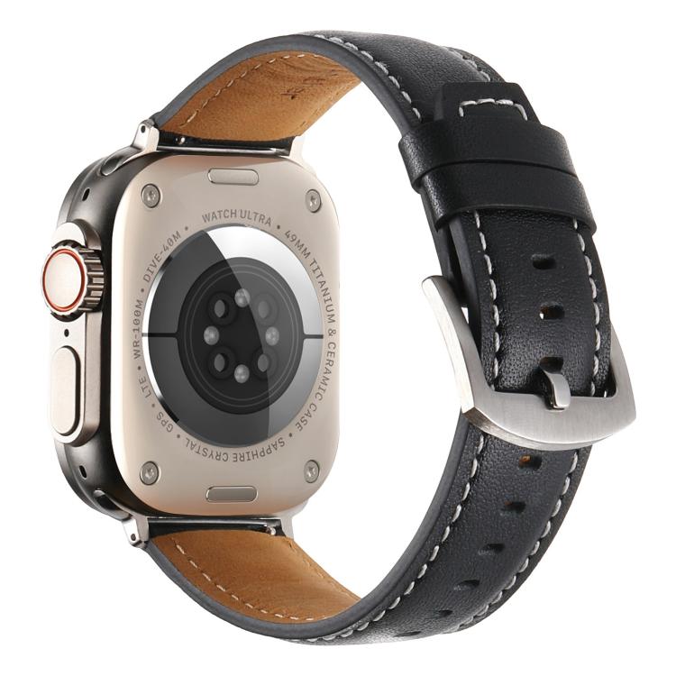 For Apple Watch 46mm / 49mm / 45mm / 44mm Kalebol Plain Genuine Leather Watch Band(Black)