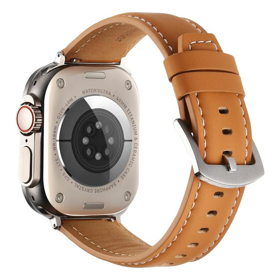 For Apple Watch 46mm / 49mm / 45mm / 44mm Kalebol Plain Genuine Leather Watch Band(Yellow Brown)