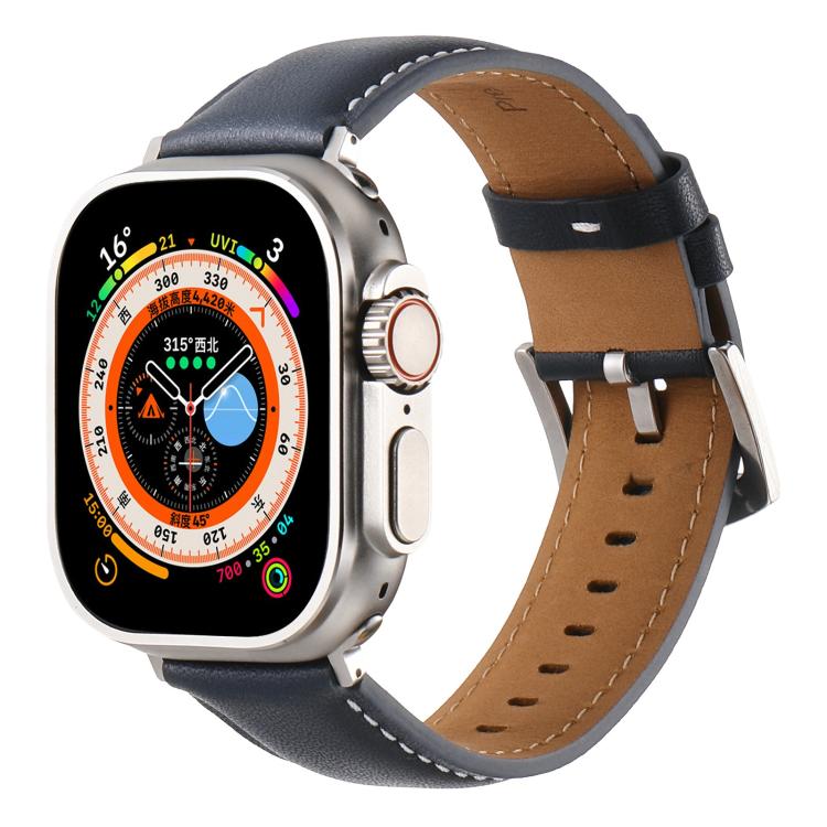 For Apple Watch 46mm / 49mm / 45mm / 44mm Kalebol Plain Genuine Leather Watch Band(Dark Blue)