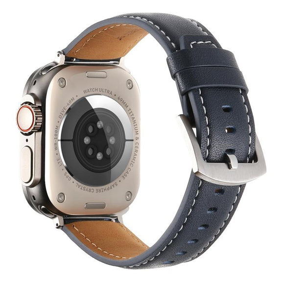 For Apple Watch 46mm / 49mm / 45mm / 44mm Kalebol Plain Genuine Leather Watch Band(Dark Blue)
