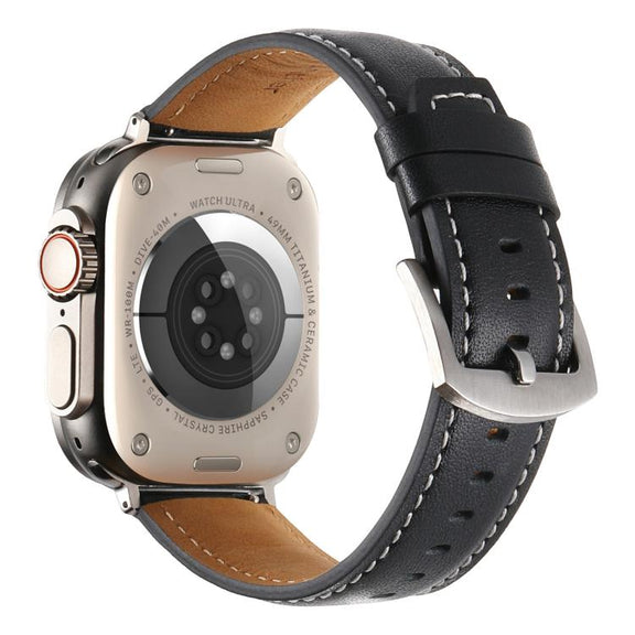 For Apple Watch 42mm / 41mm / 40mm / 38mm Kalebol Plain Genuine Leather Watch Band(Black)