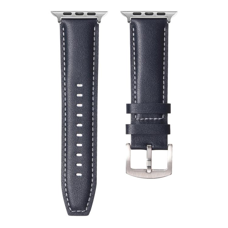 For Apple Watch 42mm / 41mm / 40mm / 38mm Kalebol Plain Genuine Leather Watch Band(Dark Blue)