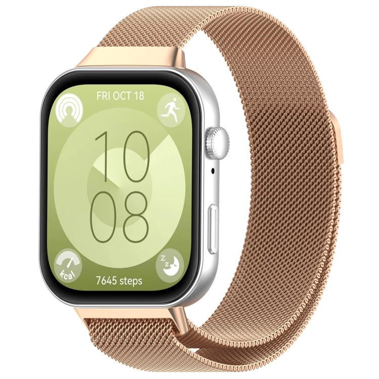 For Huawei Watch Fit3 Kalebol Milanese Stainless Steel Strap(Rose Gold)