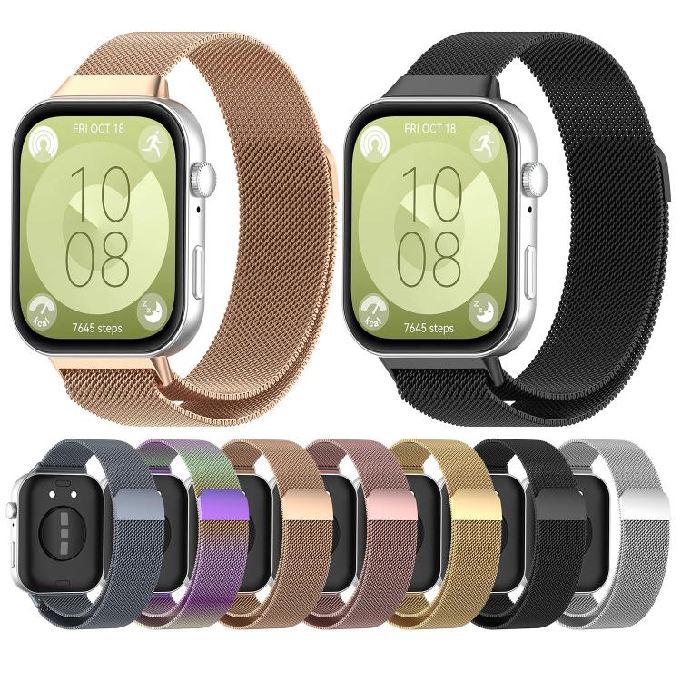 For Huawei Watch Fit3 Kalebol Milanese Stainless Steel Strap(Rose Gold)