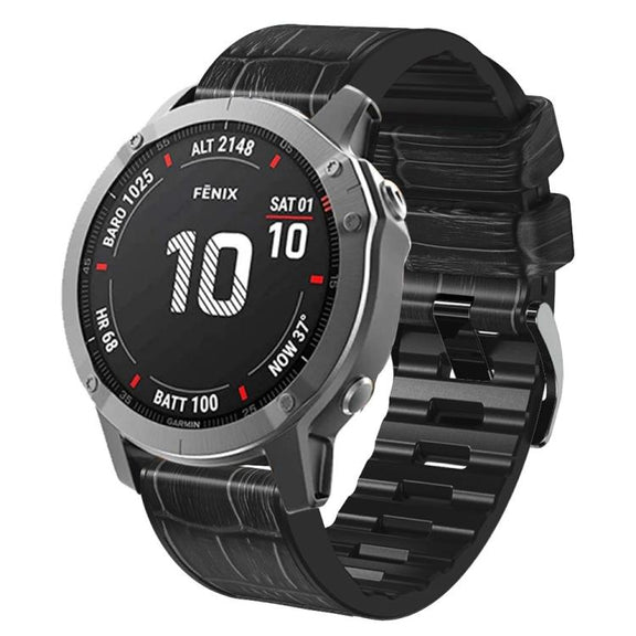 For Garmin QuickFit 22mm Kalebol Crocodile Texture Silicone Leather Watch Band(Black)