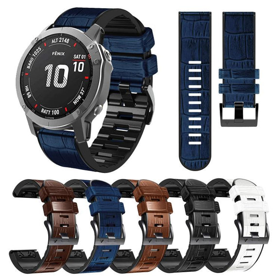 For Garmin QuickFit 22mm Kalebol Crocodile Texture Silicone Leather Watch Band(Black)