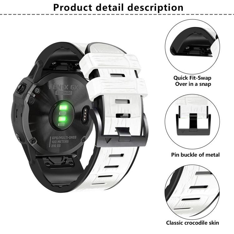 For Garmin QuickFit 22mm Kalebol Crocodile Texture Silicone Leather Watch Band(Black)