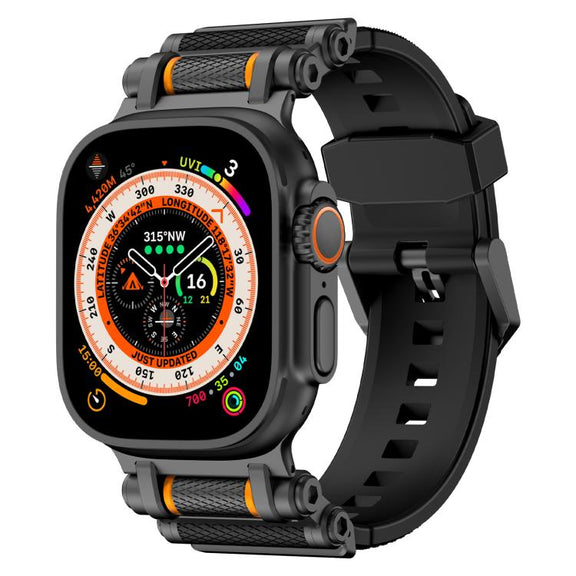 For Apple Watch 46mm / 49mm / 45mm / 44mm Armor Gear Silicone Watch Band(Black)