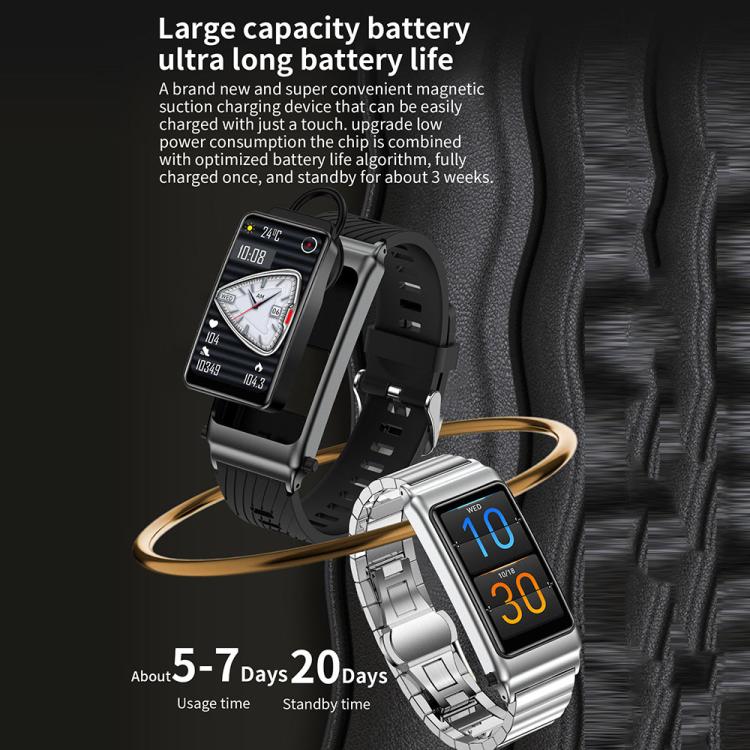 K80 1.57 inch Steel Band IP67 Earphone Detachable Smart Watch, Support Bluetooth Call(Black)