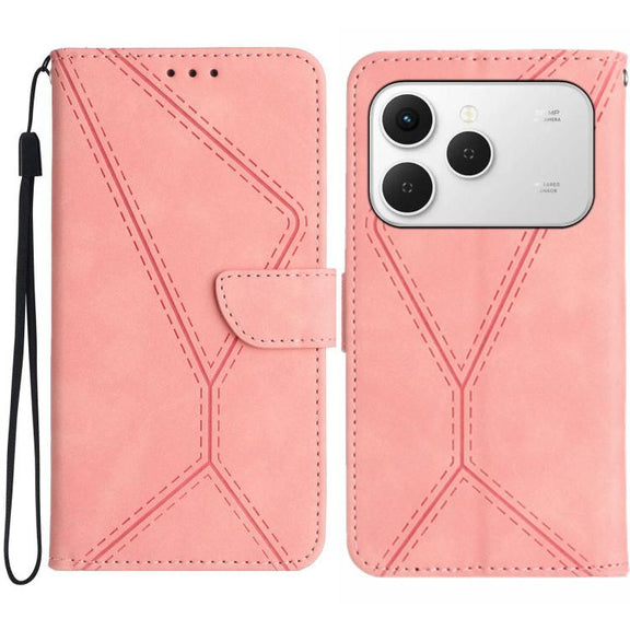 For Tecno Spark 40 4G Stitching Embossed Leather Phone Case(Pink)