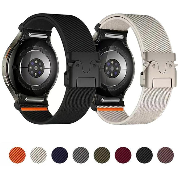 For Samsung Galaxy Watch 7 / 6 / 5 / 4 Press Button Connector Parachute Buckle Elastic Nylon Watch Band(Black)