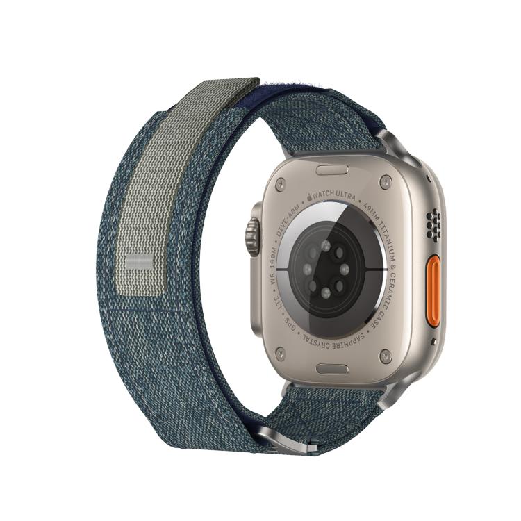 For Apple Watch 46mm / 49mm / 45mm / 44mm Kalebol Canvas Pattern Nylon Loop Strap(Blue)