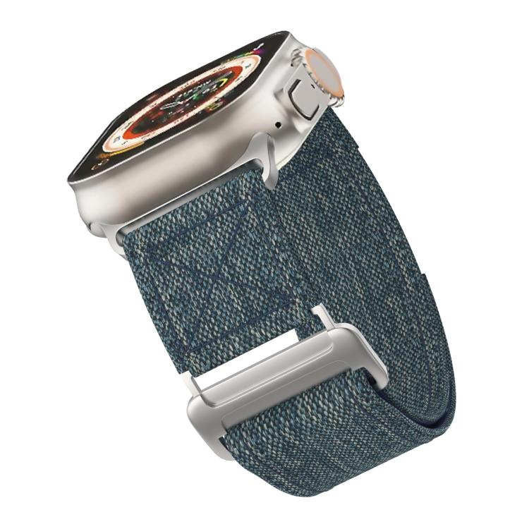 For Apple Watch 46mm / 49mm / 45mm / 44mm Kalebol Canvas Pattern Nylon Loop Strap(Blue)