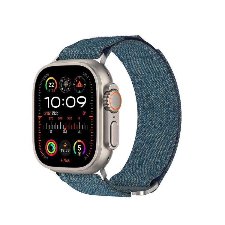 For Apple Watch 46mm / 49mm / 45mm / 44mm Kalebol Canvas Pattern Nylon Loop Strap(Light Blue)