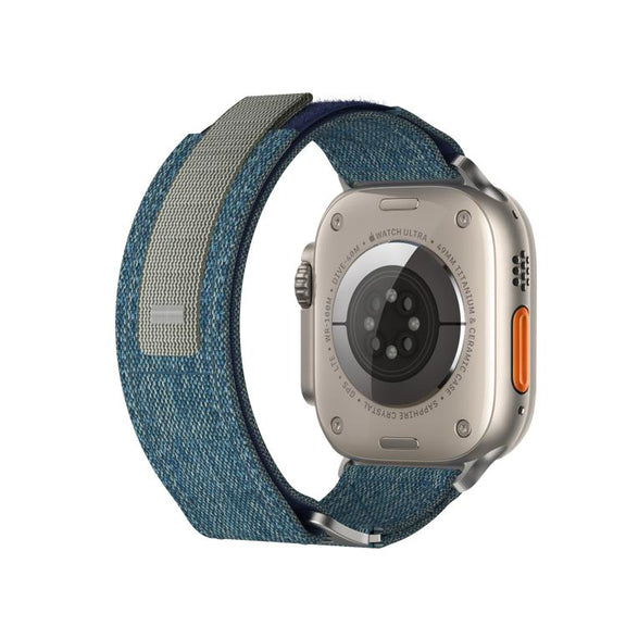 For Apple Watch 46mm / 49mm / 45mm / 44mm Kalebol Canvas Pattern Nylon Loop Strap(Light Blue)