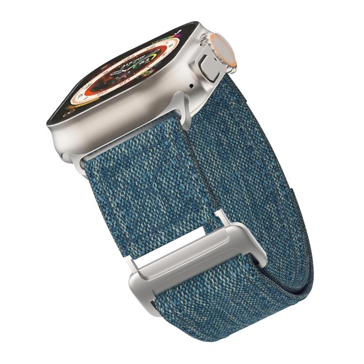 For Apple Watch 46mm / 49mm / 45mm / 44mm Kalebol Canvas Pattern Nylon Loop Strap(Light Blue)