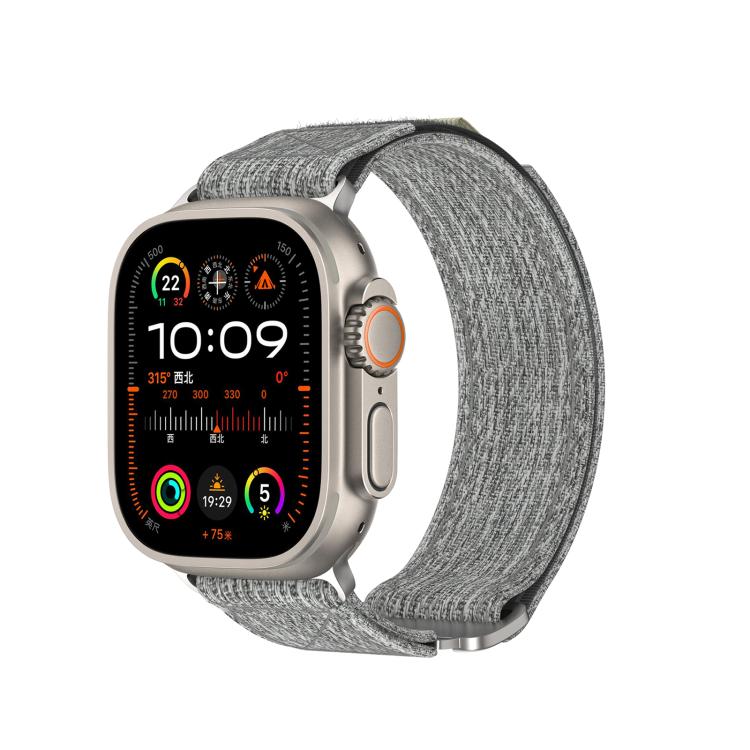 For Apple Watch 46mm / 49mm / 45mm / 44mm Kalebol Canvas Pattern Nylon Loop Strap(Light Grey)