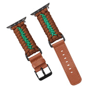For Apple Watch 46mm / 49mm / 45mm / 44mm Double Leather Buckle Paracord Nylon Watch Band(Brown)