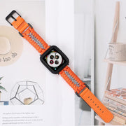 For Apple Watch 46mm / 49mm / 45mm / 44mm Double Leather Buckle Paracord Nylon Watch Band(Orange)