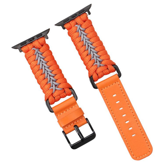 For Apple Watch 46mm / 49mm / 45mm / 44mm Double Leather Buckle Paracord Nylon Watch Band(Orange)