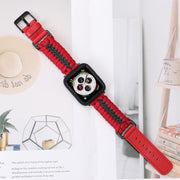 For Apple Watch 46mm / 49mm / 45mm / 44mm Double Leather Buckle Paracord Nylon Watch Band(Red)