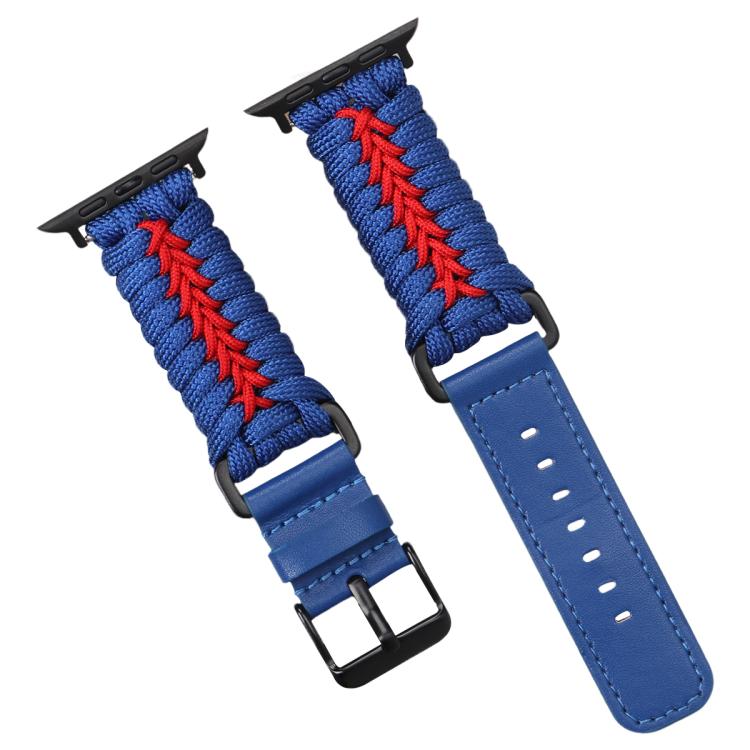 For Apple Watch 42mm / 41mm / 40mm / 38mm Double Leather Buckle Paracord Nylon Watch Band(Blue)